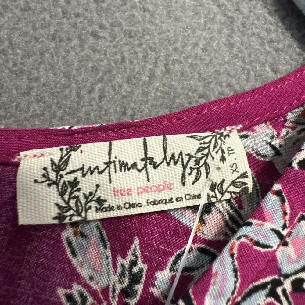 NWT Free People‎ Darjeeling Printed Slip Dress Size XS Magenta Boho Festival